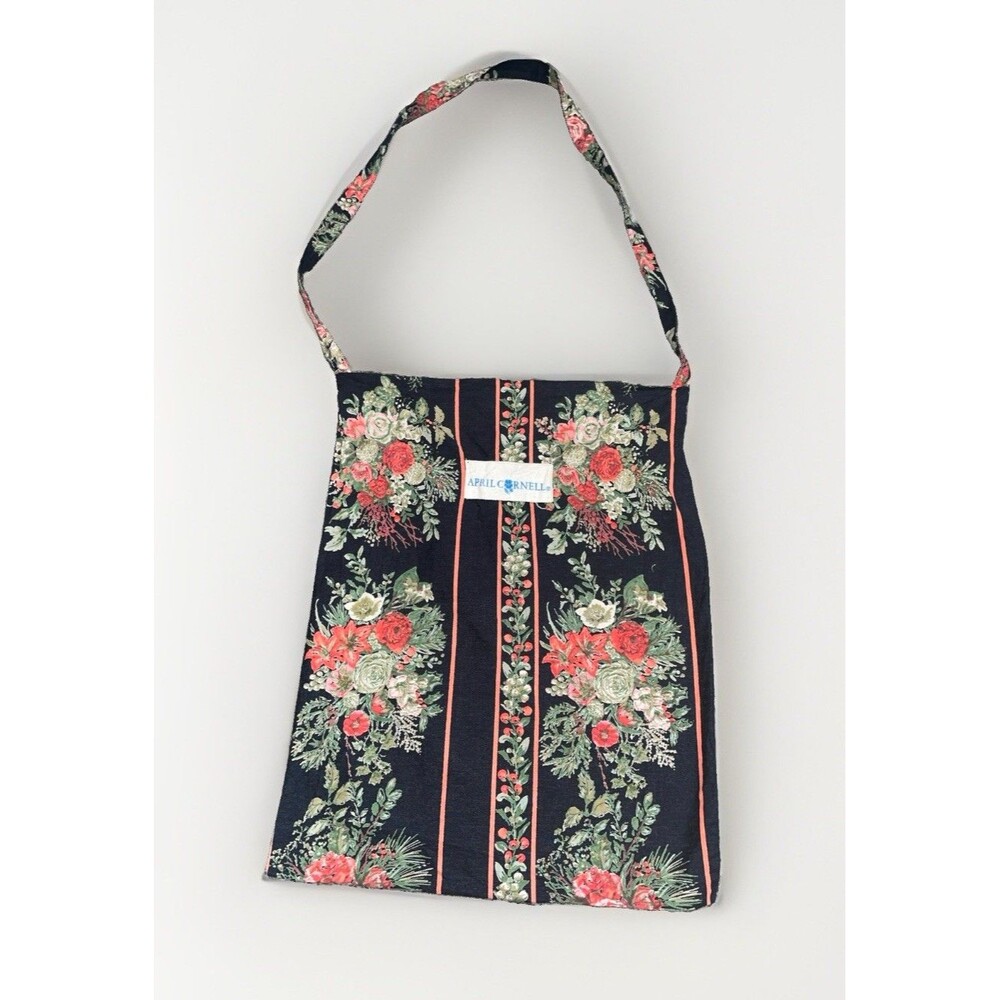 April Cornell 100% Cotton Floral Tote - Black Botanical - Unlined